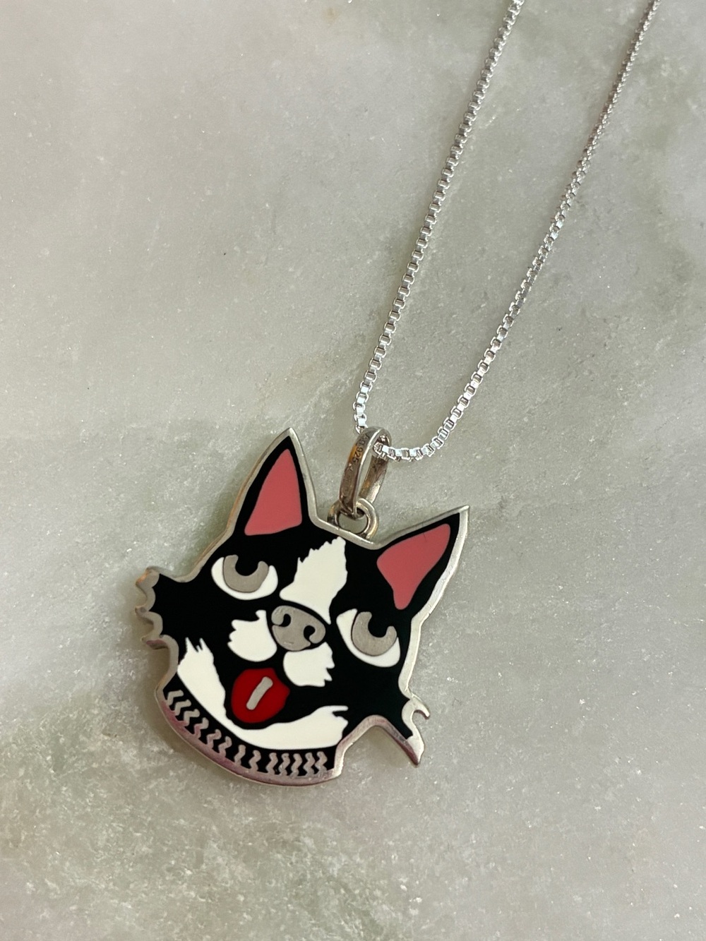Gucci Bosco & Orso Sterling Silver Enamel Dog Boston Terrier Pendant Charm